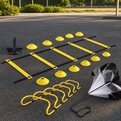 Qianly Professional Agility Ladder for Team, Soccer Training Equipment Set, Yellow Agility Ladder Cones, Portable Speed Agility Training Set