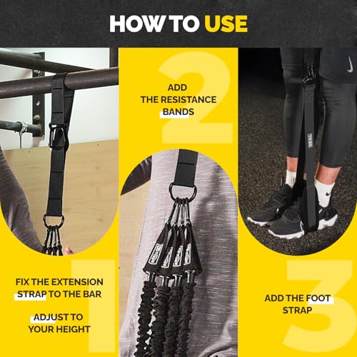 Pull Up Assistance Bands - 4 Heavy Duty Pull Up Bands with Adjustable Strap and Foot Rest - Stackable Pull Up Assist Band Set for Pull Up Bar - Resistance Bands for Pull Ups Chin Ups Strength Training - color: Black