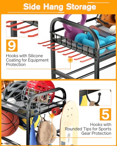 EXTCCT Garage Sports Equipment Organizer - Rolling Ball Storage with Wheels - color: Black
