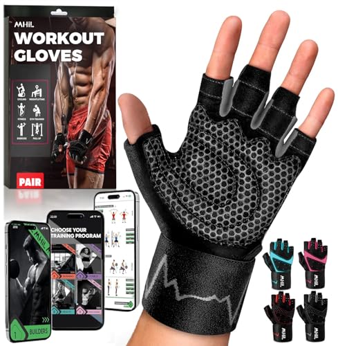 Workout Gloves for Men – Comfortable Gym Gloves for Men with Enhanced Grip for Safety and Hand Protection – Weight Lifting Protection with Wrist Wraps Support for Performance Boost and Style - color: Black and Grey, size: Large: 8.1 - 8.6