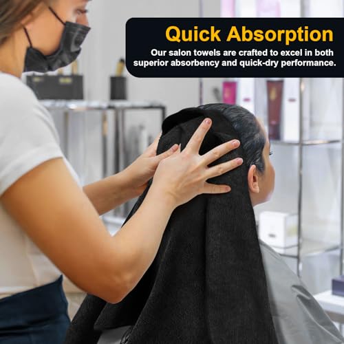 Salon Towels 24 Pack, Microfiber Barber Towels Bulk, (16x29 inches) Hair-Drying Cloth Super Soft Black Hand Cloth for Gym, Bath, Spa Use and Home Beauty Care(Not Bleach Proof) - color: Black, size: 24PK
