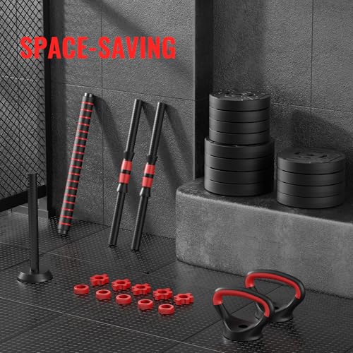 Fitvids Adjustable Dumbbell Set, 40/60LBS Free Weight Set, Multi-Functional Portable Changeable Dumbbell Barbell Kettlebell Set for Home, Multiple Style - size: 60LBS Set, 4in1