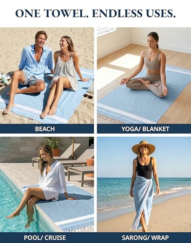 LANE LINEN Beach Towel 4 Pack, Oversized Beach Towels for Adults - Sky Blue - color: 03: Sky Blue, size: Pack of 4