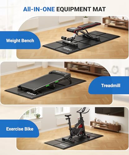 YOLEO Treadmill Mat Walking Pad Mat for Carpet, 63"x30" Foldable Exercise Equipment Mats - 1/4" Thick Non-Slip, Shock Absorbing, Hardwood Floor Protection for Exercise Bike/Weight Bench/Treadmill/Yoga