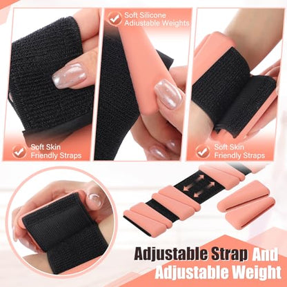 Wrist and Ankle Weights for Women Men Set of 4(1 lb Each) adjustable Arm Leg Silicone Weighted Wristbands Bracelets for Pilates Yoga Gym Workout Running Walking Strength Training(Orange)