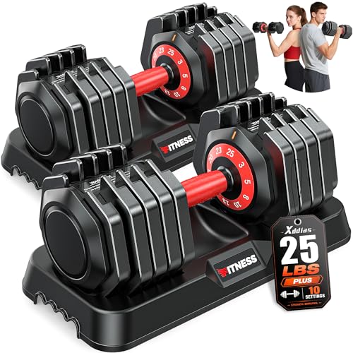 XDDIAS Adjustable Dumbbells Set of 2 for Strength Training, One-Hand Quick Adjust, 25/55/80/90 lbs Options, Anti-Slip Grip Handle, Compact Home Gym Weights for Men Women