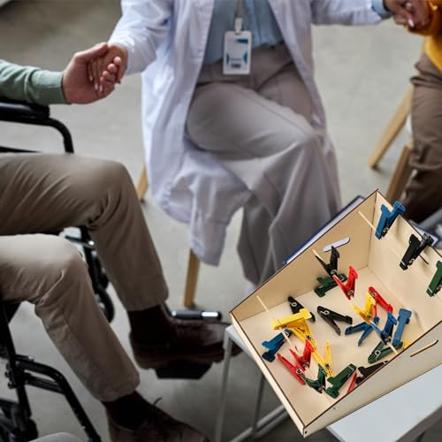25 Pcs Graded Pinch Pin Exerciser, Finger Exerciser Hand Exercise Equipment with Wooden Storage Stand Occupational Trainer Tools Pinch Hand Clips for Conditioning Grip Strength Trainer