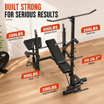 Adjustable Weight Bench, Foldable Flat Incline Decline Workout Bench & All-in-One Home Gym Training Station, Multi-Style & Weight Capacity Optional for Full Body Strength Training