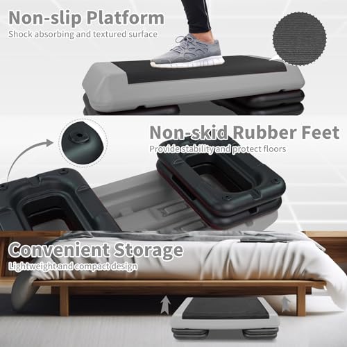 Adjustable Aerobic Stepper Workout Step with 4 Risers Fitness & Exercise Platform Trainer