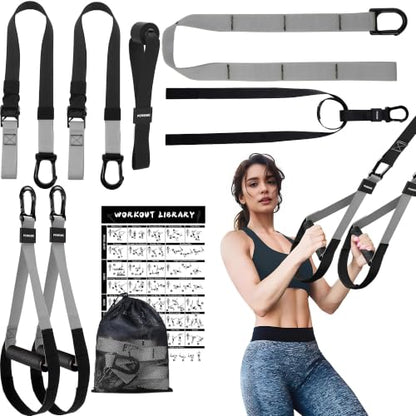 Home Resistance Training Kit with Adjustable Suspension Straps for Workouts - color: Grey