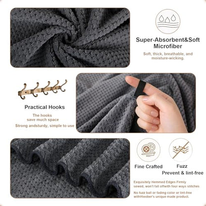 2 Pack Bath Towel Set, Waffle Bath Towel Set, Super Soft Highly Absorbent, Sturdy Quick Drying Towels for Bathroom, Gym, SPA, Yoga (2 Piece 30" x 60", 1Grey+1Purple)