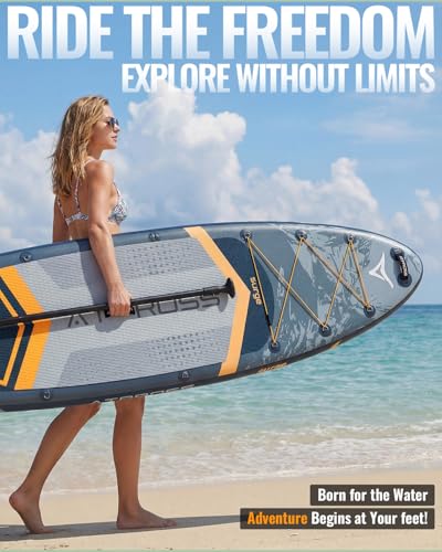 11'6"x35" Inflatable Paddle Board, 450lbs Extra Wide Stand Up Paddleboard for Adults with Premium SUP Accessories Kit & Backpack, Blow Up Kayak Non-Slip Stable Deck Boat for Yoga Fishing Surf - style: Grey/kayak seat