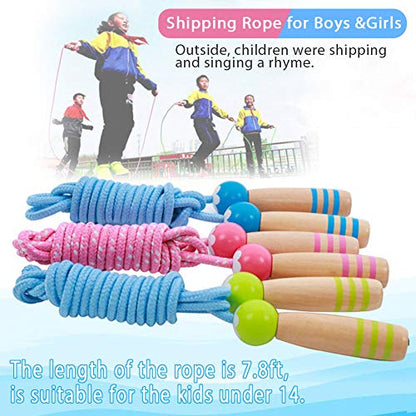 Jump Rope Kids, 7ft Adjustable Cotton Skipping Rope with Wooden Handle for Boys and Girls Fitness Outdoor Exercise - style: Pink+Blue