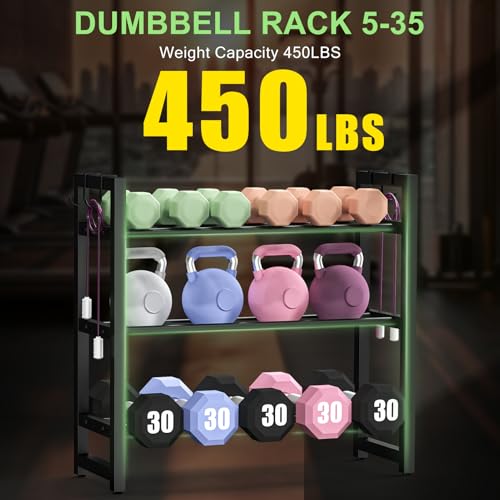 3-Tier Adjustable Dumbbell Rack, Heavy-Duty Weight Rack for Home Gym, Space-Saving Weight Storage Rack for Dumbbells, Kettlebells, Barbells & Plates (Rack Only) - size: 31.5X9.8X31.5inch
