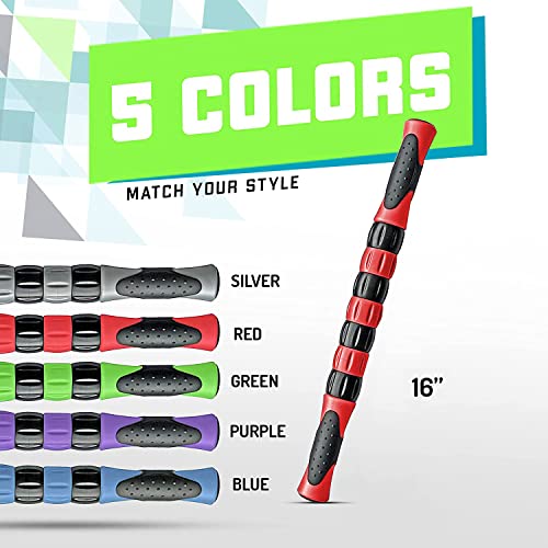 Elite Massage Roller Stick Targets Sore, Tight Leg Muscles to Prevent Cramps and Release Tension. It's Sturdy, Lightweight, Smooth Rolling and Thankfully This Lifesaver has Comfortable Handles.Red - color: Red