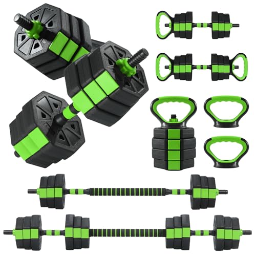 Adjustable Dumbbells, 44/66/88Lbs Free Weight Set with Connector, 4 In1 Weight Dumbbell Set Used As Kettlebells, Barbell, Push Up Stand, Fitness Exercise for Home Gym Suitable Men/Women - color: Black Green, size: 44 Lbs Standard