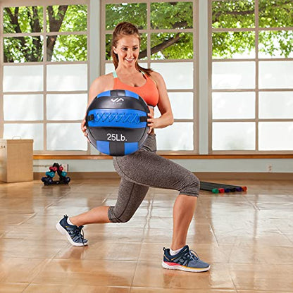 JFit Wall Ball – Premium Soft Weighted Exercise Ball for Strength, Conditioning, Gym & Home Workouts, 4-30 LB - color: Blue/Black, style: 4-Pound