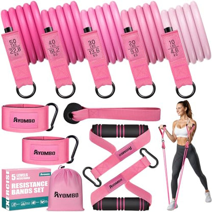 Resistance Bands with Handles for Women, 150LBS Exercise Bands Set for Physical Therapy Yoga Pilates, 5 Level Workout Bands for Working Out with Door Anchor, Home Gym Fitness Equipment