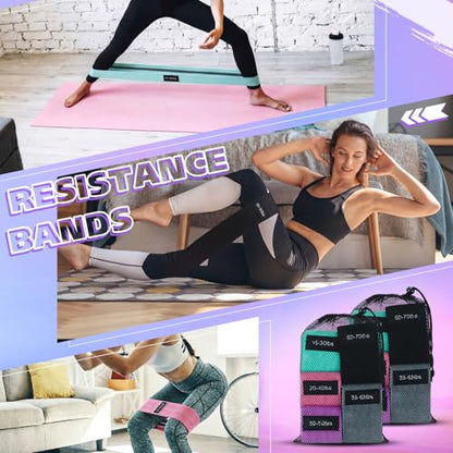 10 Pcs Fabric Resistance Bands for Working Out, 5 Levels Elastic Non-Slip Exercise Bands with Guide for Women and Men Legs and Glutes - for Home, Gym, Yoga, Pilates, Stretching