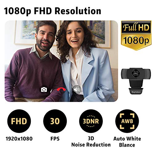 Septekon 1080P HD Webcam with Microphone, Streaming Computer Web Camera for Laptop/Desktop/Mac/TV, USB PC Cam for Video Calling, Conferencing, Gaming