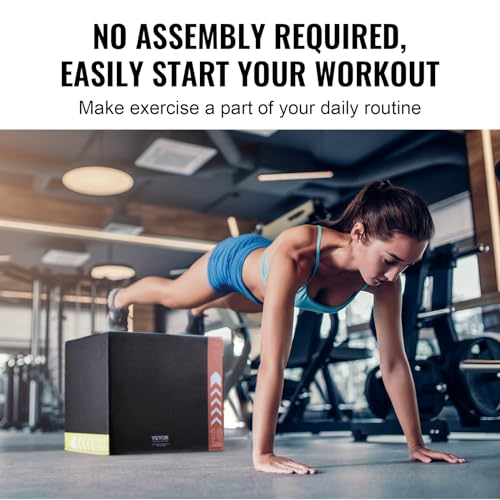 VEVOR 3 in 1 Plyometric Jump Box, Cotton Plyo Box, Platform & Jumping Agility Box, Anti-Slip Fitness Exercise Step Up Box for Home Gym Training, Conditioning Strength Training, Multiple Sizes, Black - size: 20"x18"x16"