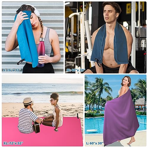 BOGI Microfiber Travel Sports Towel-Quick Dry, Soft Lightweight, Absorbent, Compact for Camping, Gym, Yoga, Swimming, Backpacking (L:60''x30''+16''x16''-Nblue)