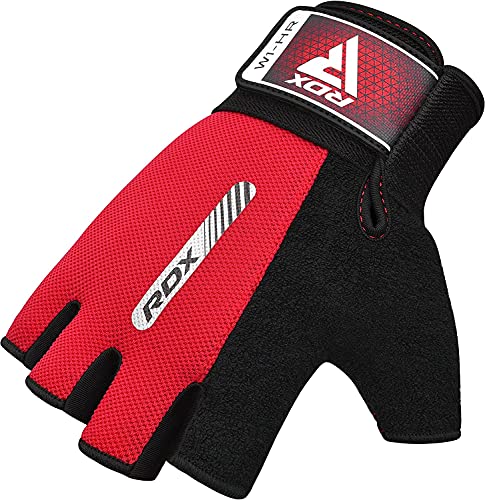 RDX Weight Lifting Gloves Gym Fitness Workout, Anti Slip Padded Full Palm Protection, Ultra Ventilated, Bodybuilding Strength Training HIIT WOD Exercise, Half Finger Men Women Cycling Rowing Climbing - color: Red, size: Large