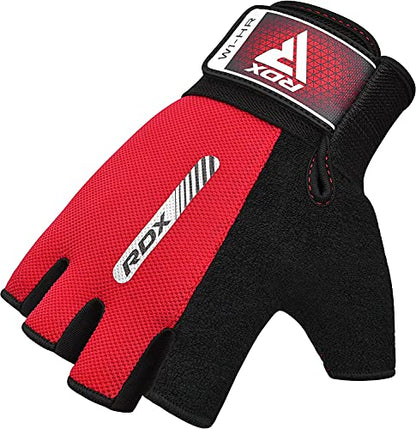 RDX Weight Lifting Gloves Gym Fitness Workout, Anti Slip Padded Full Palm Protection, Ultra Ventilated, Bodybuilding Strength Training HIIT WOD Exercise, Half Finger Men Women Cycling Rowing Climbing - color: Red, size: Large