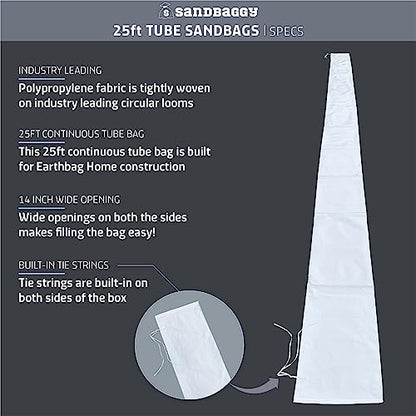 Sandbaggy 25 Ft Empty Tube Sandbags with UV Protection, Helps Build Earthbag Homes Faster, Protects Homes & Businesses from Flooding, Military Grade, Similar to SuperAdobe Bags - size: 1 Count (Pack of 1)