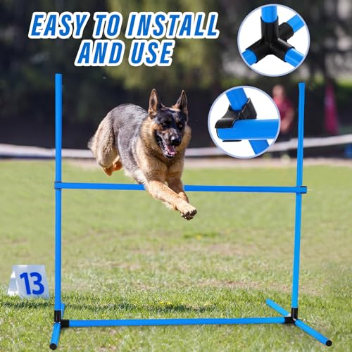 Shappy 4 Pcs Dog Agility Jumps Adjustable Height Hurdles with Bag,Blue - color: Blue