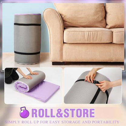 Lyrow 2 Inch 72"x24" Thick Foldable Yoga Mat with Carry Strap, Non-slip Portable Foam Gym Mat for Yoga, Pilates and Stretching - color: Lavender Purple
