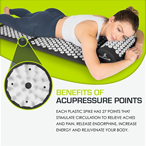 ProsourceFit Acupressure Mat and Pillow Set for Back/Neck Pain Relief and Muscle Relaxation - color: Black/White, size: XL