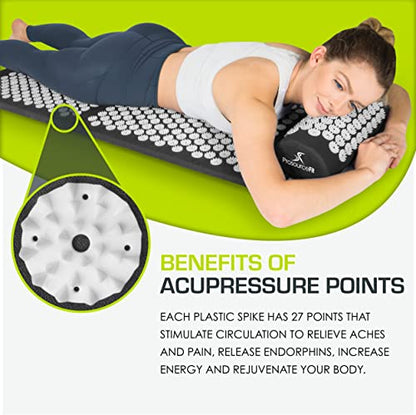 ProsourceFit Acupressure Mat and Pillow Set for Back/Neck Pain Relief and Muscle Relaxation - color: Black/White, size: XL
