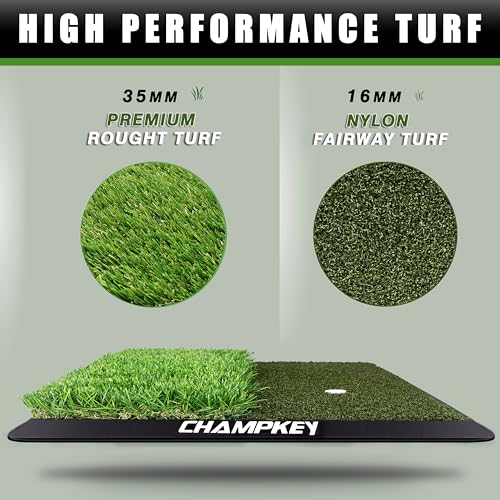 CHAMPKEY Dual-Turf Golf Hitting Mat | Come with 9 Golf Tees & 1 Rubber Tee | Heavy Duty Rubber Backing Golf Practice Mat Ideal for Indoor & Outdoor Training