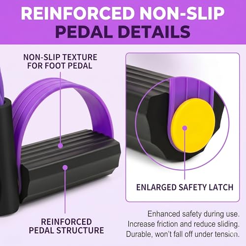 Pedal Resistance Bands with Handles, 6-Tube Sit Up Pull Rope Resistance Trainer, Natural Latex Foot Pedal Exercise Bands for Full Body Workout, Home Fitness Training, Waist, Arms & Legs (Purple)