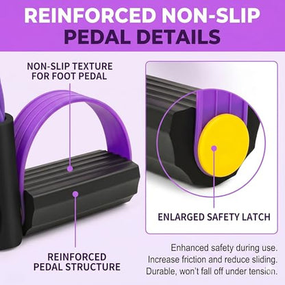 Pedal Resistance Bands with Handles, 6-Tube Sit Up Pull Rope Resistance Trainer, Natural Latex Foot Pedal Exercise Bands for Full Body Workout, Home Fitness Training, Waist, Arms & Legs (Purple)
