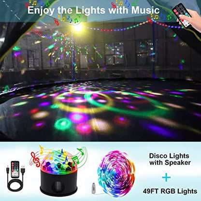 1500LBS 6 8 10 12 14 15 16 FT Trampoline for Kids and Adults with Sprinkler, Lights, Bluetooth Speaker, Water Balls, 16 Socks, Outdoor Recreational Trampolines with Enclosure Net - color: Round 16FT - Green