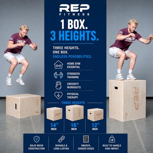 Rep Plyometric Wood Jump Box | CrossFit & Strength Training | 12 to 30" Range of Wooden Step Platforms | Gym & Sports Workouts | Fitness, Exercise, Physical Therapy Equipment | Pro Conditioning Tool - size: Small, 16" x 14" x 12"