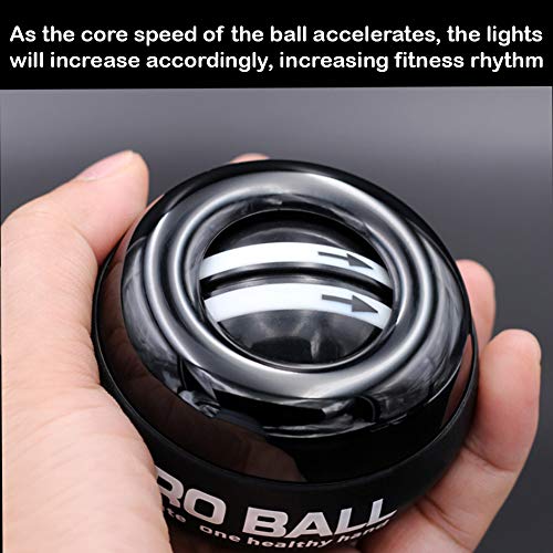 Auto-Start Wrist Power Gyro Ball with LED Lights, Wrist Strengthener and Forearm Exerciser for Stronger Arm Fingers and Muscle - color: Without Light-Black