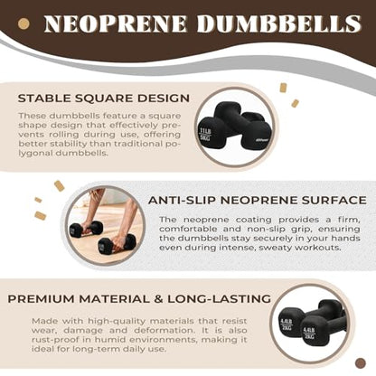 Neoprene Dumbbells Pair Hand Weights for Women Men Small Dumbbells Set of 2 Arm Weights for Ladies and Kids - Yoga, Pilates, Gym, Home - Strength Training, Workout, Fitness Training