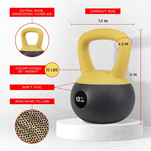 NonZero Gravity Iron Sand Soft Kettlebell with PVC Shell, Shock-Absorbing Base & Extra-Wide Grip for Versatile Workouts | Durable Strength Training Equipment - color: 10 lbs