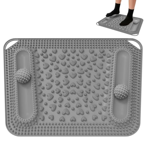 Foot Massage Mat & Foot Massage Balls, Spike Acupressure Reflexology Mat for Feet Pressure Point Stimulation, Silicone Massager Board Plantar Fasciitis Pain Stress Relief for Office Home Grey - color: 22.4x14.2" Grey