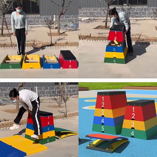 Jumping Boxes for Training, Wood Plyo Box, 4 in 1 Stackable Soft Jump Plyometric Box for Kids Fitness Participation, for Home Primary Schools and Kindergartens, PE Class
