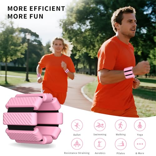 Pilates Wrist and Ankle Weights for Women, Adjustable 2 lbs Weighted Bangles for Men 1LB Each Arm Bands Foot Leg Weights for Walking Yoga Training Exercise Running Set of 2