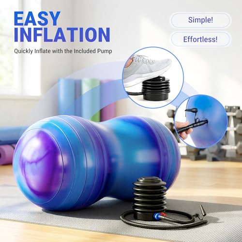 PlayZap Peanut Ball for Kids Youths Adults, Exercise Ball Stable Anti-Burst for Physical Therapy & Balance & Core Training, Non-Slip Yoga Ball Chair, Includes Pump (45cm/50cm)