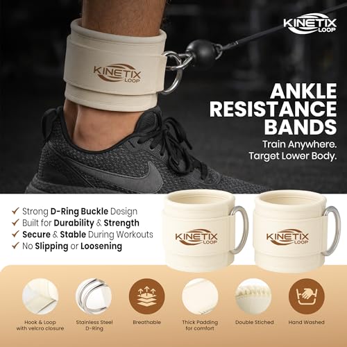 Ankle Resistance Bands with Cuffs – 3-Level Latex Exercise Bands for Glutes, Kickbacks & Hip Training | Neoprene Padded Ankle Cuffs for Women & Men | Home Gym Workout Set with Mesh Bag