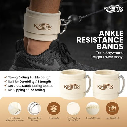 Ankle Resistance Bands with Cuffs – 3-Level Latex Exercise Bands for Glutes, Kickbacks & Hip Training | Neoprene Padded Ankle Cuffs for Women & Men | Home Gym Workout Set with Mesh Bag