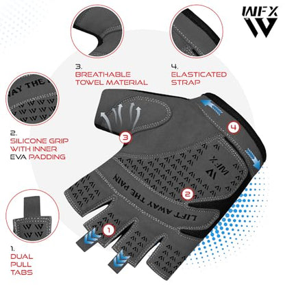 Weight Lifting Gym Gloves Fitness Workout Breathable Ladies Gloves Non-Slip Silicone Padded Palm Protection Elasticated Strength Training Equipment Half Finger Exercise