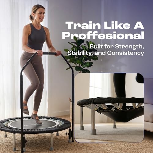 Maximus Pro Home Gym Rebounder Mini Trampoline 40'' + Handle Bar | Includes Workouts Online + DVD's | Adults Indoors | 150kg User Weight. Adult Exercise Trampoline | Already Assembled