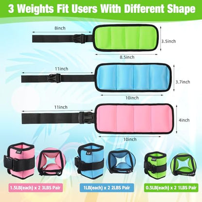 3 Pairs Ankle Weights for Men Women 0.5lb/1lb/1.5lb Adjustable Swimming Ankle Wrist Weights Bands Set for Pool Aqua Cuffs Aerobics Fitness Jogging Walking Running Yoga